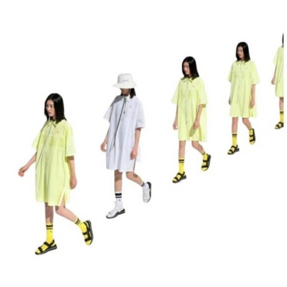 PUMA x Liu Wen Women's Light Blue Oversized Dress Collared Athleisure Active Med - Picture 3 of 12
